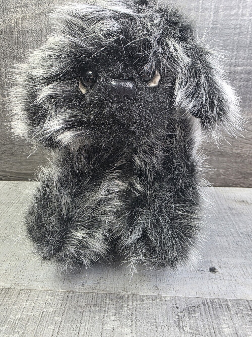 RUSS Muffin Puppy Dog Plush Gray Bison Frise Stuffed Animal Pouting 8" RARE b308